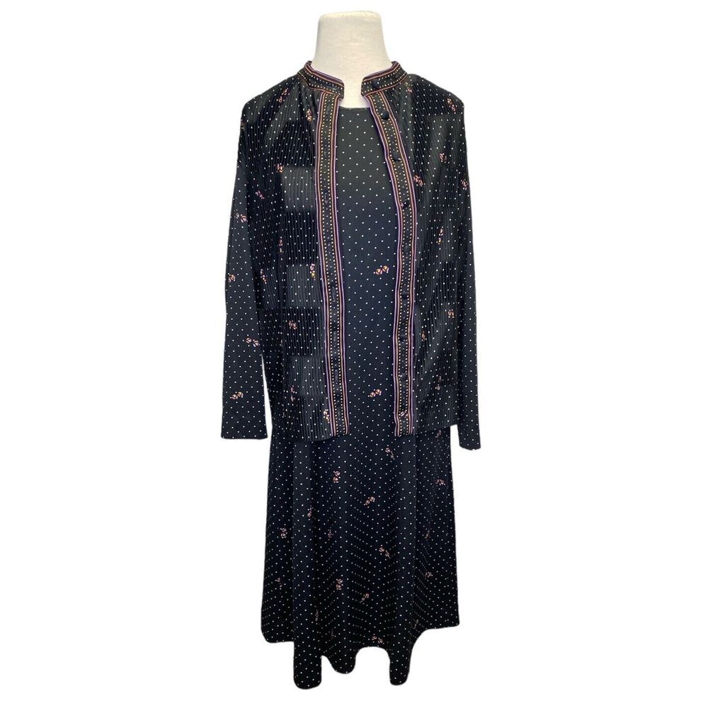 Vintage Gossamer Hal Ferman 1970's Dress Jacket Suit Pleated Dot Floral Large